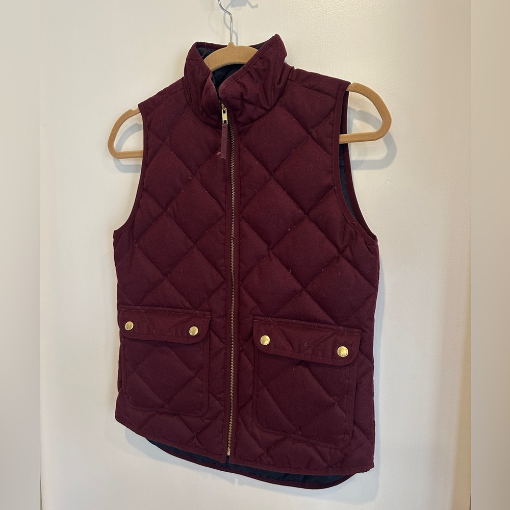 J.Crew Quilted Burgundy Vest - Size XXS